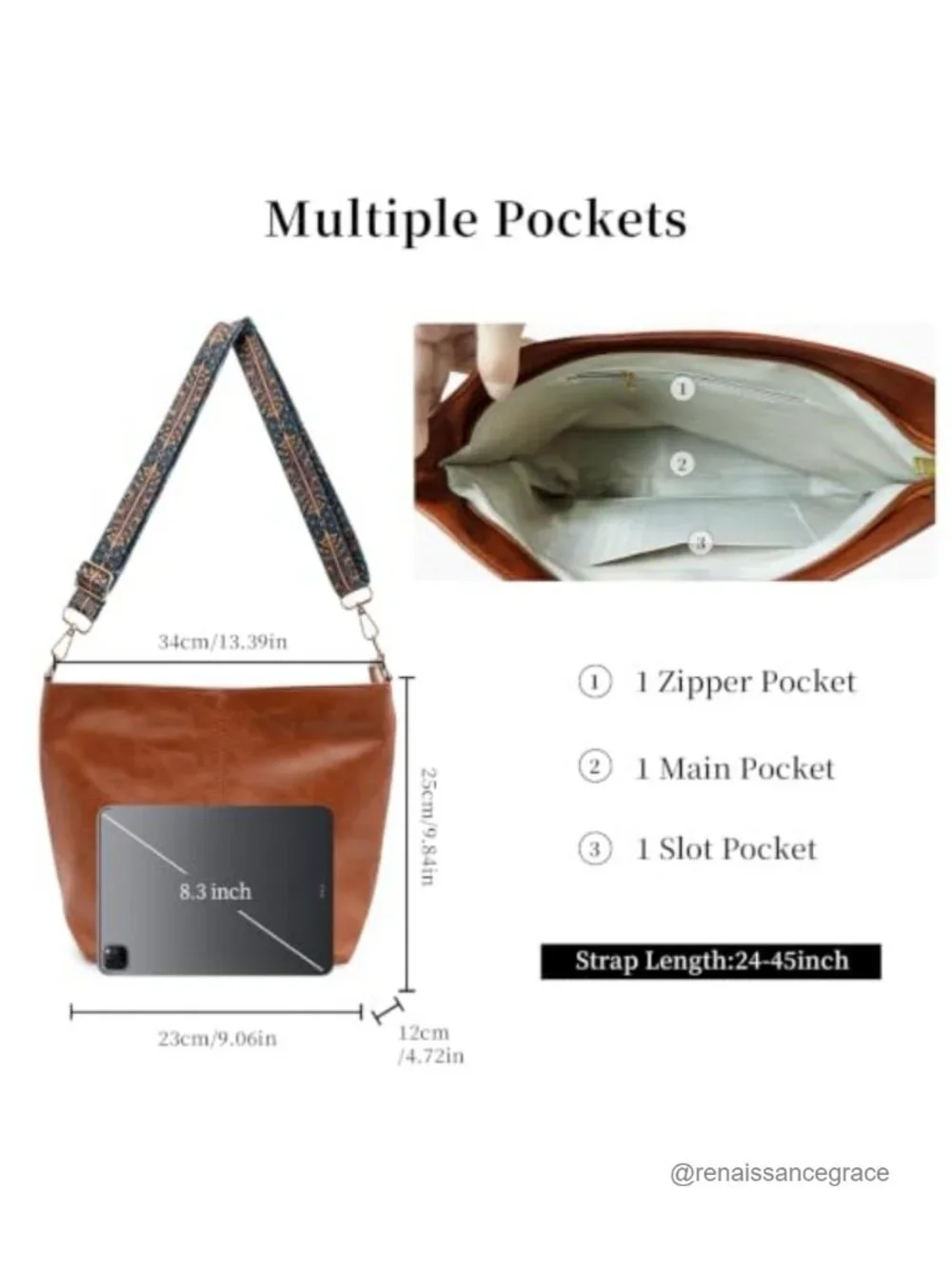 Women's Vegan Leather Hobo Crossbody Bag Adjustable Strap Shoulder Purse Boho